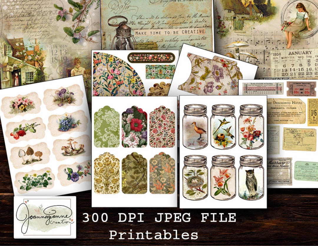 Junk Journal Ephemera, Digital Download, Mushrooms, Flowers, Envelopes ...