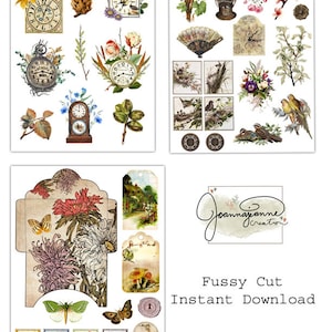 Junk Journal Printable, Vintage Ephemera, Embellishments, Fussy Cut, Digital Download, Tags, Flowers, Films, Joanna Jeanne Creation image 3