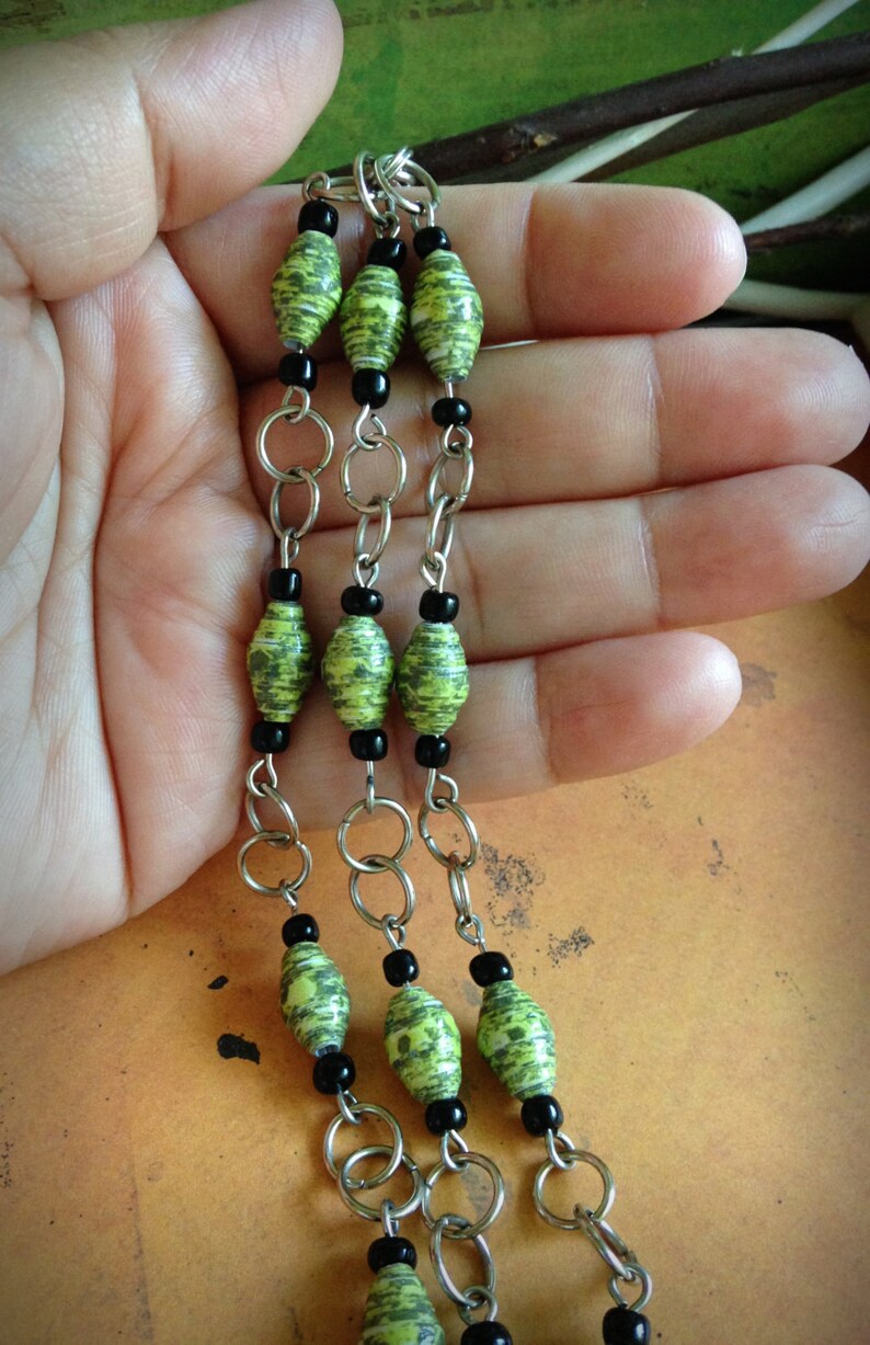 Triple strand bracelet Handmade paper bead bracelet OOAK Etsy