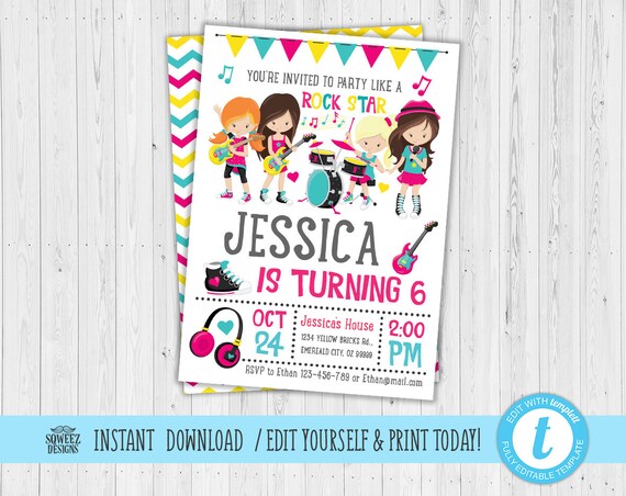 Rock Star Invitation Rock Invitations Rockstar Birthday Etsy