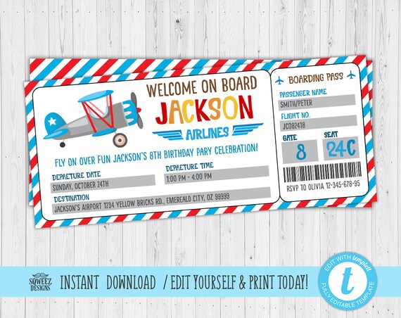 Airplane Boarding Pass Invitation Airplane Invitation Plane