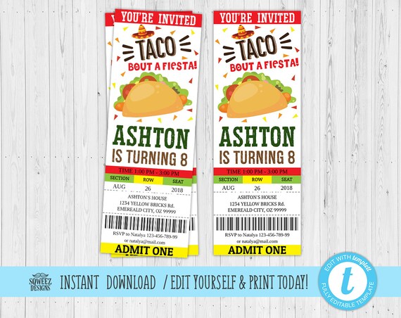 taco ticket invitation fiesta taco party invitation fiesta