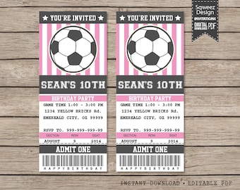 Soccer Birthday Party Invitation Ticket Printable, Soccer birthday invitation, Soccer Party - Instant Download Editable PDF