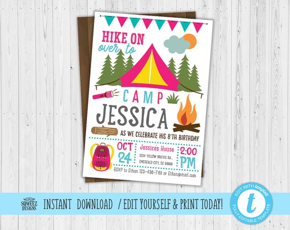 Camping Invitation Campfire Invitation Camping Birthday Invitation