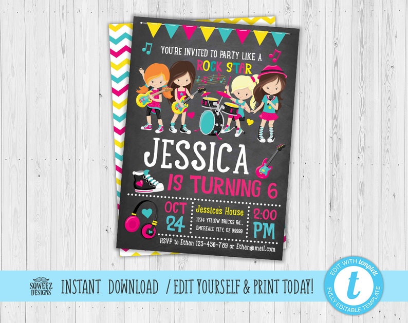 Rock Star Invitation Rock Invitations Rockstar Birthday Etsy