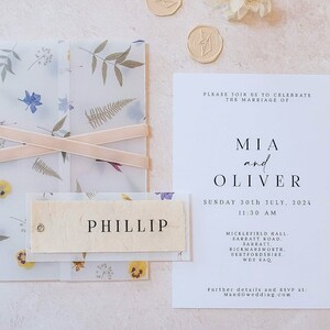 Floral Vellum Wedding Invitation Suite, Wild Flower Wedding Invitation Set | Blue, Yellow, Green, Purple | Botanical Wedding Invites