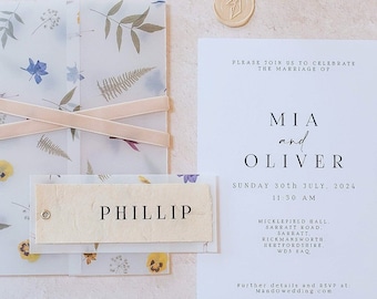 Pressed Flowers Vellum Wedding Invitation Set: Floral Wedding Stationery