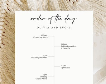 Personalised Wedding Timeline  | Order of The Day | Wedding Day details information card | Invite insert page | Timeline for Wedding day