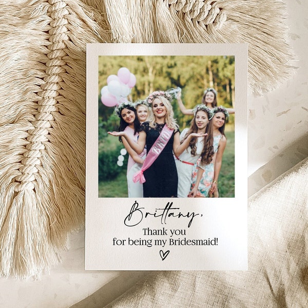 Thank You for being my Bridesmaid  | Maid of Honour | Photo Gift from the Bride | Personalised Wedding Day Card | Flower Girl Thanks