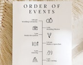 Order Of The Day Wedding Timeline, Order Of Service, Wedding Day Itinerary, Wedding Schedule, Day of Stationery, Wedding Program