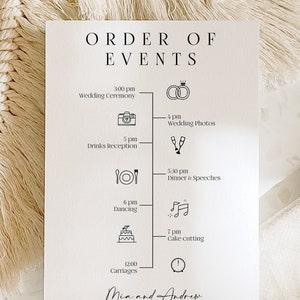 Ordnung des Tages, Hochzeits-Timeline, Hochzeitsprogramme, Ordnung der Service-Hochzeit, Hochzeitstag Reiseplan, Hochzeits-Zeitplan, Tag des Briefpapiers
