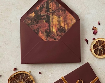 Autumn Forest Lined Envelopes for wedding invitations and save the dates, Choose your envelope colour, C6, 5 x 7. Fall wedding invites
