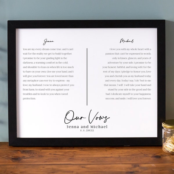 His and Hers Wedding Vow Wall Art Print | Vow Keepsake | Anniversary Gift | First Wedding Anniversary | Paper Anniversary - UNFRAMED PRINT