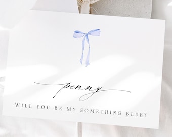 Will you be my Something Blue, Something Blue Proposal Card, Personalized Something Blue Wedding Gifts, Old New Borrowed, Blue Bow Card