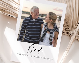 Will You Walk Me Down The Aisle Proposal Photo Card, Wedding Day Aisle request, Parents, Father of the Bride Gifts with personalised ribbon