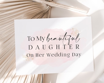 Personalised Wedding Day Card To my Daughter with White Satin Foil Ribbon, Wedding gift to the Bride from Mother and Parents of the Bride A6