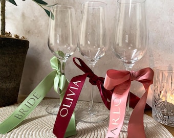 Personalised Ribbon, Bridesmaid Gifts, Wedding Place Setting Name Ribbons, Bows for Glasses, Will You Be my Bridesmaid Proposal Box, Favors