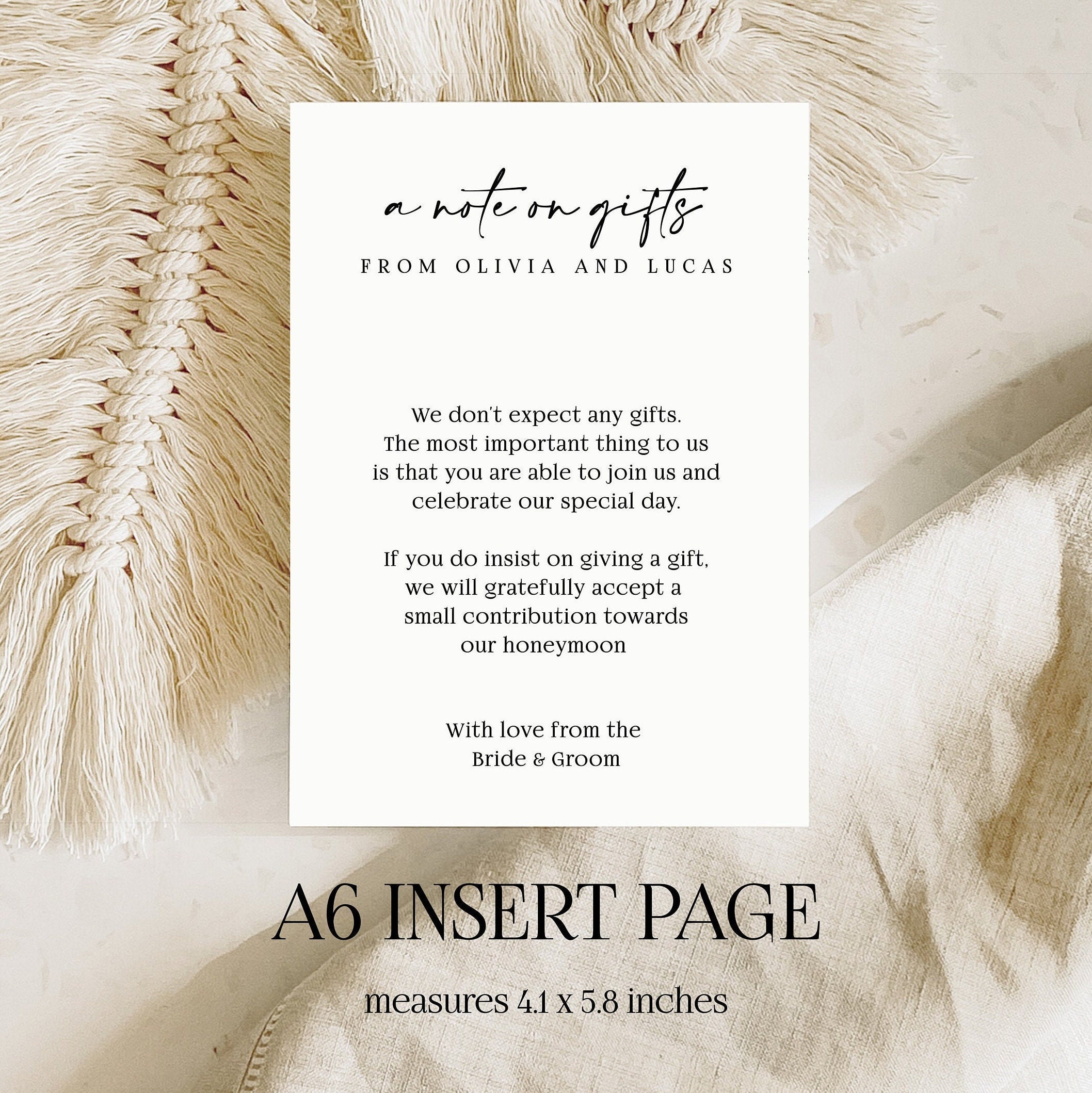 Gift Note Insert Honeymoon Gift Fund Insert Cards | Wedding QR Code | A Note on Gifts ...