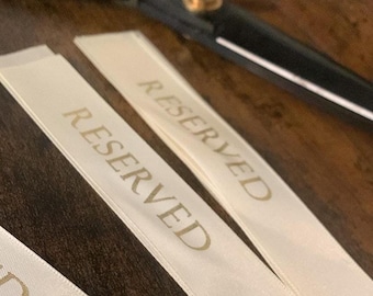 Reserved Seating Wedding Ribbons, Foiled Satin Custom Bows For Wedding Ceremony, Personalised Wedding Aisle Sign, Wedding Decor