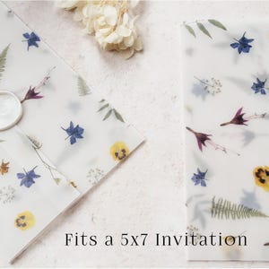 Printed Vellum Wedding invitation Jacket With Pressed Flower Design, Wedding Paper Wrap for Custom Wedding Invites and DIY Birthday Invites