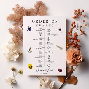 Hochzeit Orden des Tages | Personalisierte Zeitleiste | Hochzeitstag Details Information Karte | Seite einfügen | einladen Blumen Hochzeitsdekor FTLA657