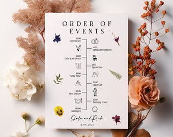 Floral Wedding Order of Events Timeline Card