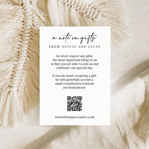Personalised Wedding Gift Insert Cards | Honeymoon Fund, QR Code, Registry Details (A6)