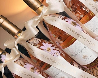 Bridesmaid Ribbon, Personalised Wine Glass Bow, Bridesmaid hanger Ribbon, Will you be my Bridesmaid Proposal basket, wedding name cards gift