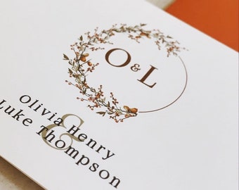 Autumn Wreath Wedding Invitations: Folded Terracotta Orange Invites and save the dates