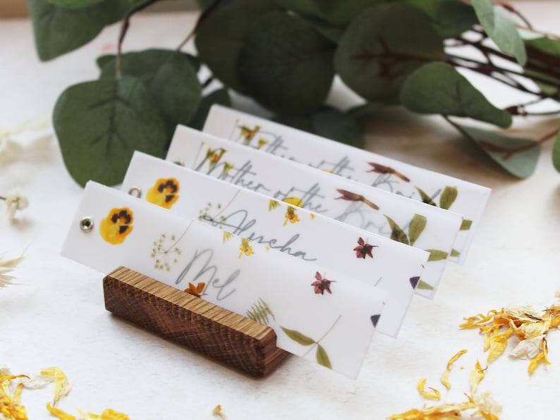 Wedding Place Setting Name Cards | Wild Flower Place Setting | Transparent | See through | Wedding Birthday Party Decor | Floral | Botanical