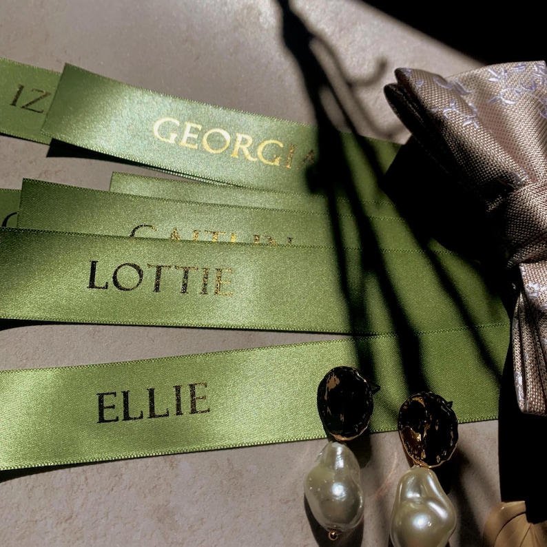 Personalised Satin Ribbon Bows, Wedding Place Setting Name Ribbons ...
