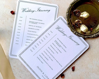 Personalised wedding itinerary cards, Printed order of the day, Wedding timeline, Guest welcome card, Wedding day schedule, A6 sized