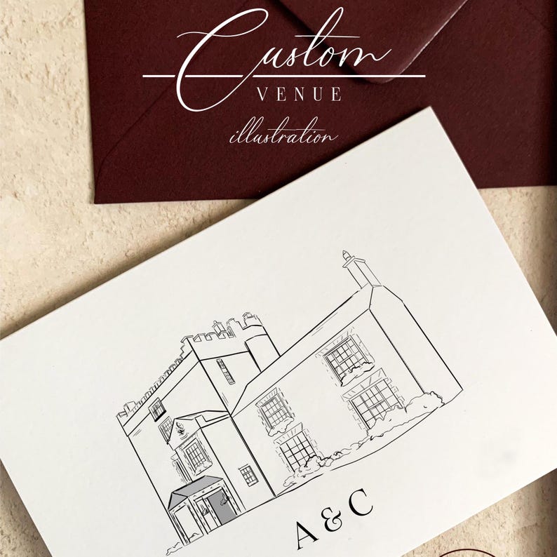 Custom Wedding Venue Illustration, Wedding Invitation Sketch, Hand ...