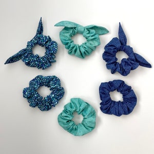 Hair Scrunchies, Single, Scrunchie with Tie, Cotton Hair Tie - Blue-Green