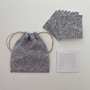 Eco-Friendly Cotton Squares - Set of 10 or 20 Pads with Storage Bag - Zero-Waste Washable Makeup Remover Pads - Gray Swirl