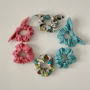 Hair Scrunchies, Single or 3 Pack, Scrunchie with Tie, Cotton Hair Tie - Cactus-Rose