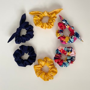 Hair Scrunchies, Single or 3 Pack, Scrunchie with Tie, Cotton Hair Tie - Mudcloth-Floral