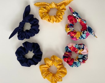 Hair Scrunchies, Single or 3 Pack, Scrunchie with Tie, Cotton Hair Tie - Mudcloth-Floral