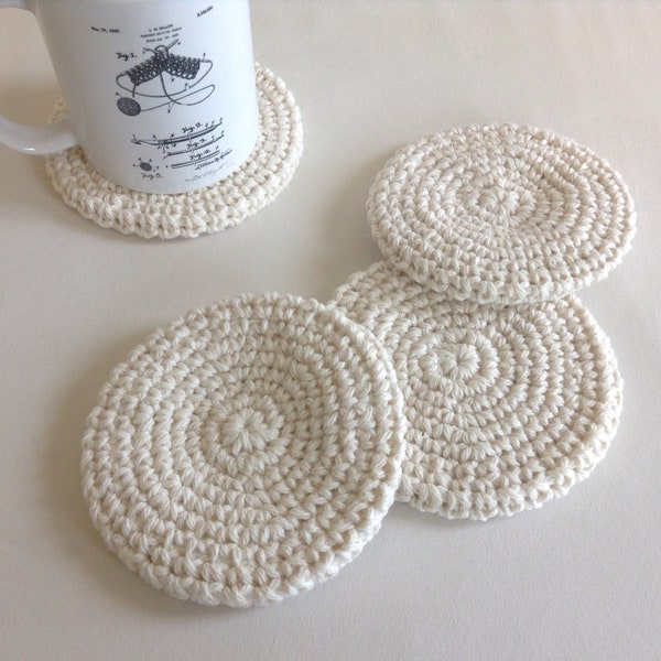 Round Cotton Coasters - Set of 4 - Natural (Off-White)