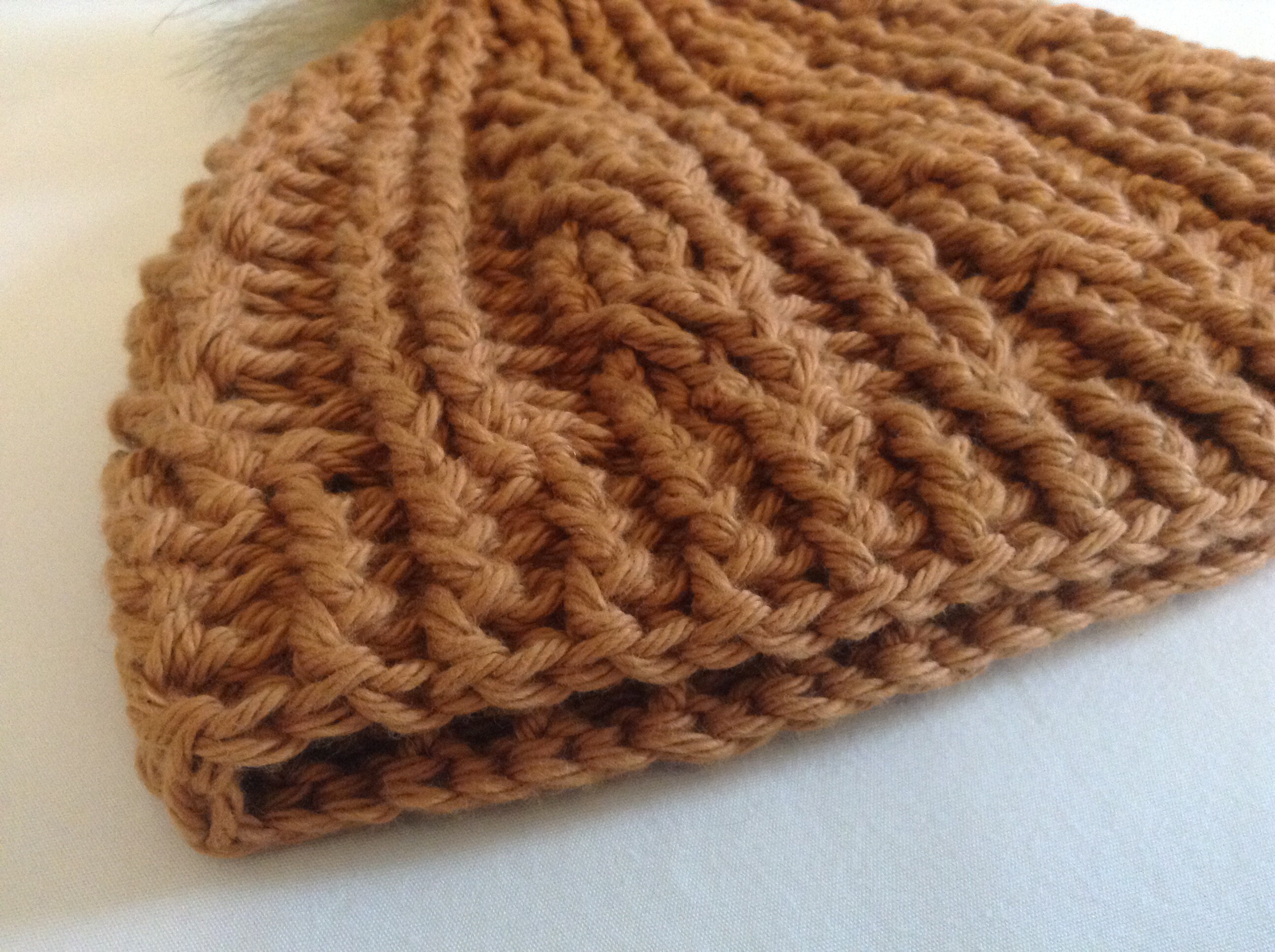 Cotton Cable Crochet Hat With Faux Fur Pom - Antique Gold - Etsy