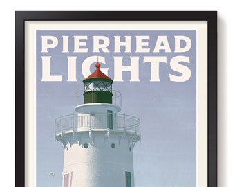 Cleveland Pierhead lights Giclee print unframed