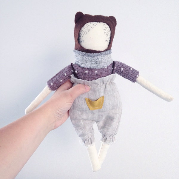 Boy doll Tove, with bear hoodie, puppa cloth doll, scandinavian style puppadolls, christmas gift
