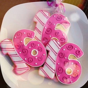 Sweet 16 Cookie Favors - Set of 15 - Sweet 16 Cookies, Custom Sweet 16 Cookies, Number Cookies, Sweet 16 Party Favor, Birthday Cookie Favors