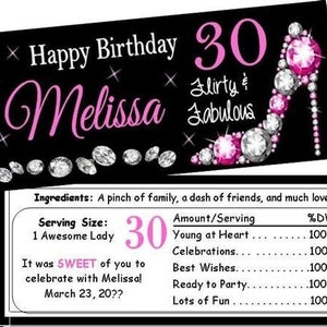 BLING! 30 Flirty and Fabulous! 30th Birthday Candy Bar Wrappers (Set of 18) FREE FOIL! 30th Birthday Party Favors, 30th Birthday Candy Favor