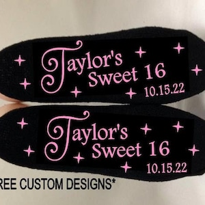 Sweet 16 Grippy Socks *FREE DESIGNS* Sweet 16 Socks Favors, Sweet 16 Party Socks, Custom Sweet 16 Socks, Sweet 16 Dance Party, Grippy Socks