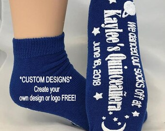 Quinceanera Sock Favors *FREE CUSTOM DESIGN* Quenceanera Party Sock, Sock Favors, Grippy Socks, Personalized Socks, Quenceanera Party Favors