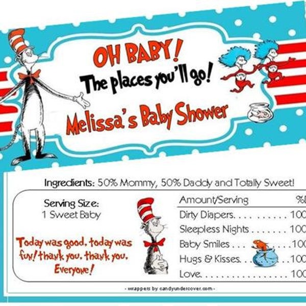 OH Baby! Dr Suess Baby Shower Favors - Candy Bars, Candy Bar Wrappers, DIGITAL FILE (Set of 18) Free Foil with Wrappers! Baby Shower Favors
