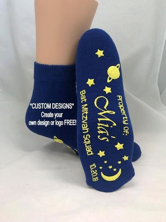 Bat Mitzvah Grippy Socks *FREE CUSTOM DESIGN!* - Grippy Socks, Bat Mitzvah Socks, Mitzvah Party Socks, Custom Mitzvah Favors, Party Socks