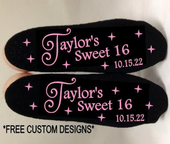 Sweet 16 Grippy Socks *FREE DESIGNS* Sweet 16 Socks Favors, Sweet 16 Party Socks, Custom Sweet 16 Socks, Sweet 16 Dance Party, Grippy Socks