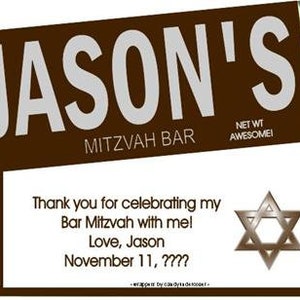 Bar Mitzvah Hershey Theme Chocolate Bar Wrappers (Set of 18) Bar Mitzvah Chocolate Favor, Bar Mitzvah Candy Favors, Bar Mitzvah Party Favors